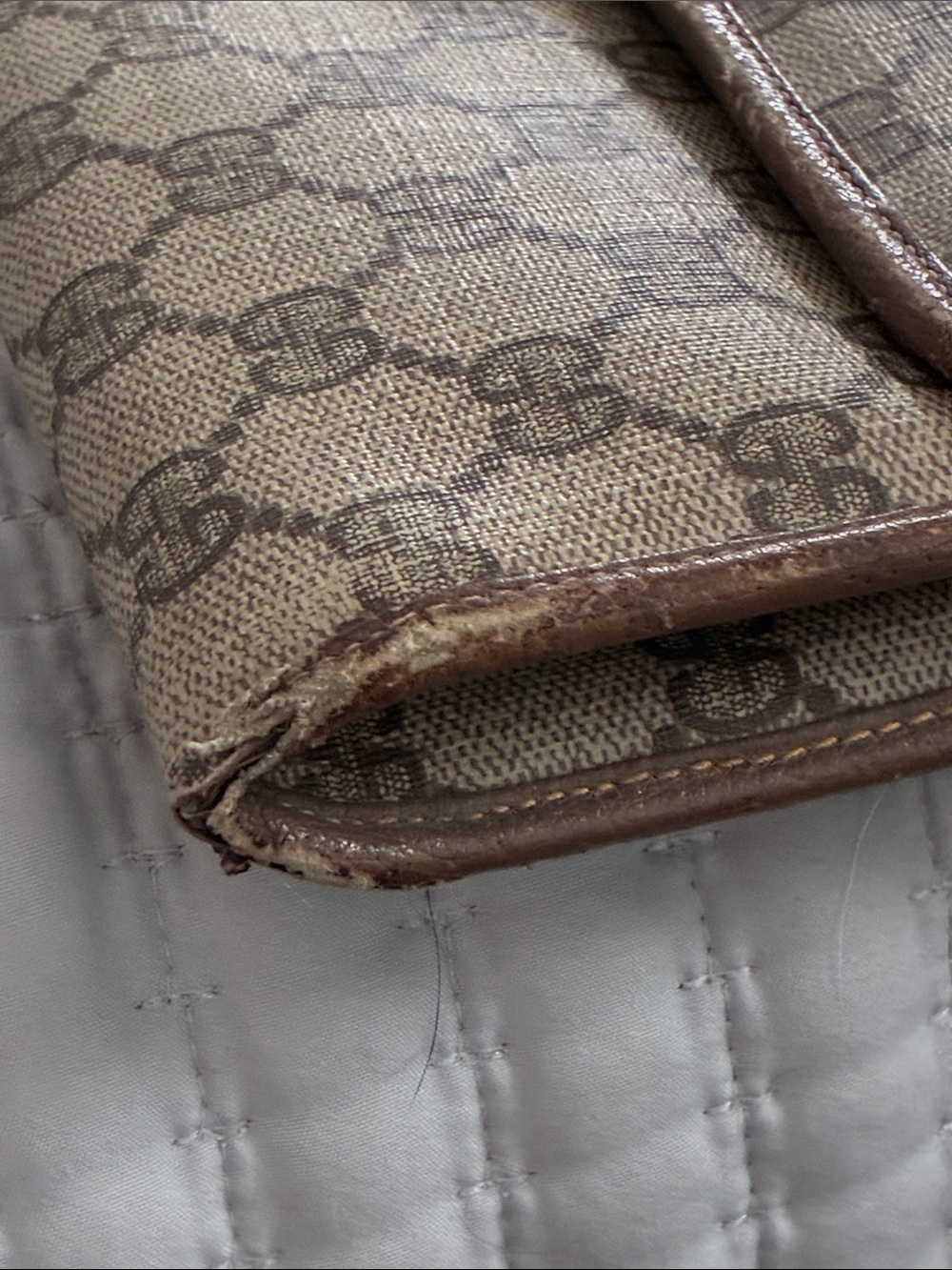 Gucci Beige Monogram Crossbody with Brown Leather Trim and Gold Buckle - Picture 12 of 13